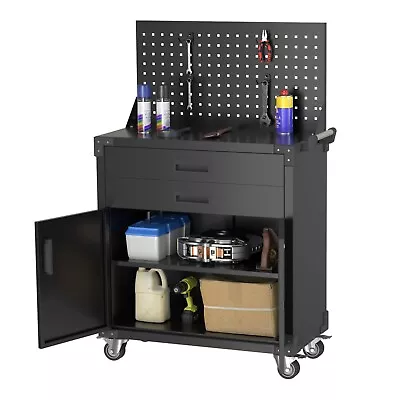 Metal Tool Cart On Wheels 51.85  H  Garage Tool Cart With 2-Drawers And Door • $199