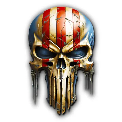 Metal Look Punisher Red White And Blue Shaped Vinyl Decal Sticker • $3.99