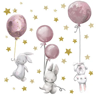 Rabbit With Balloons Pink Wall Tattoo Sticker Film Sticker Kids DIN A4 Y037-6 • £15.53