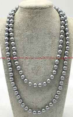 Natural 8/10/12mm Silver Gray South Sea Shell Pearl Round Beads Necklace 18-36  • $5.99