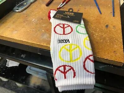 Vans Crew Socks White Peace Sign Red Yellow Green  Size Men's 9 -13 NEW  • $15.19