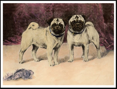 £5.99 • Buy Pug Two Dogs Lovely  Vintage Style Dog Art Print Poster 