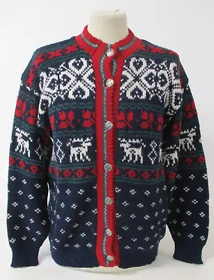 Fairisle Cardigan Icelandic Pattern 100% Wool Red Navy Blue  Medium UK 12 • £25