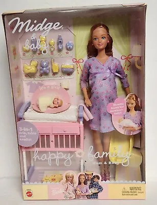 Barbie Happy Family Pregnant Midge Doll And Baby 2002 New In Box • $195