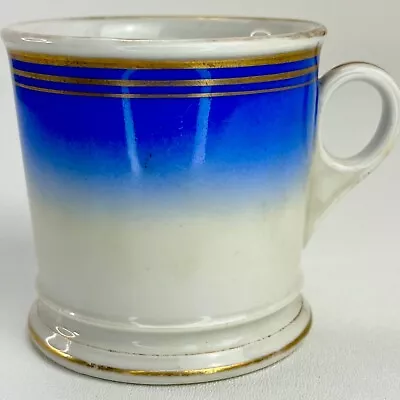 Vintage Edwardian Shaving Mug Blue White Gold Trim Porcelain 1910 • $11