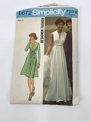 Vintage 1974 Simplicity Designer Fashion Sewing Pattern #6672 Misses Size 14  • $6.99