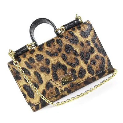 Dolce & Gabbana Leopard Print Phone Bag Chain Crossbody Shoulder Bag Brown Auth • £223.47