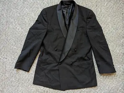 Vintage USA Made BURBERRY Black Tuxedo 40R Smoking Jacket SHAWL Double Breasted • $224.95