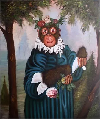 Quality Hand Painted Oil Painting Monkey Holding Flowers 20x24in • $56.95