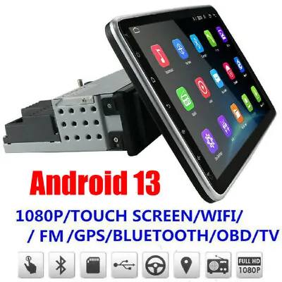 Single 1 DIN Rotatable 10.1 Android 13 Touch Screen Car Stereo Radio GPS Wifi • $109.99