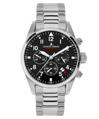 Jacques Lemans Men's Watch Chronograph Barcelona Steel/Black Chrono 42-2C • $163.41