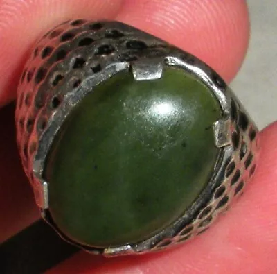 ANTIQUE JADE SNAKE / DRAGON SCALE DESIGN STERLING SILVER RING SIZE 10 Vafo • $149.99