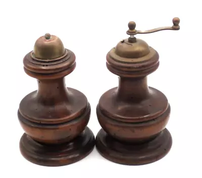 Vintage Mcm Italy Signed Acciaio Garantito Wood Salt Shaker & Pepper Grinder Set • $26