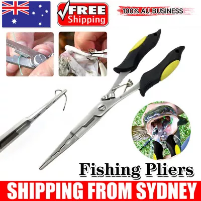 Stainless Steel Fishing Hook Remover Pliers Braid Tackle Line Cutter Scissors • $13.25