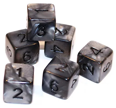 Set Of 6 Numbered D6 Six Sided Standard 16mm Dice - Game Dice - Marble Silver • $9.95