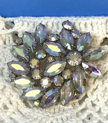 SIGNED WEISS Vintage Brooch Pin AB Aurora Borealis Rhinestone Large Floral Spray • $69.95