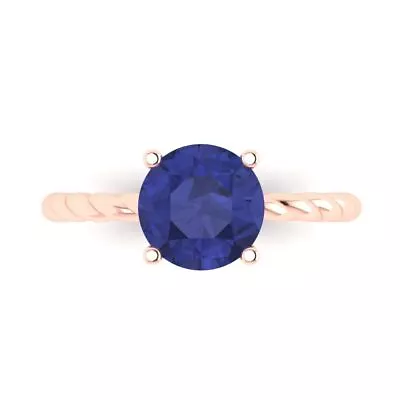 2ct Round Tanzanite Real 18k Pink Gold Solitaire Statement Wedding Bridal Ring • £477.68