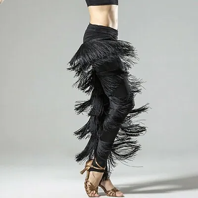 Womens Dancewear Pants Trousers Latin Rumba Cha Cha Samba Belly Dance Tassel • £29.69