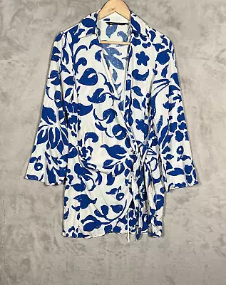 Zara Tunic Wrap Top Womens Size Small Blue Floral Wrap • $18