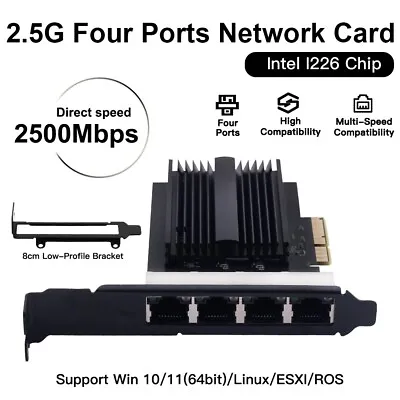 Four Ports Intel I226 PCIE 2.5Gbps RJ45 Desktop Ethernet Gigabit Network Adapter • $67.99