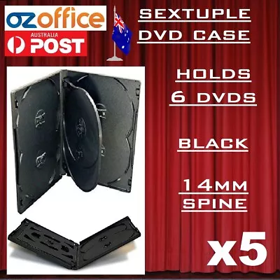 5 X PREMIUM Sextuple Black DVD Case Holds 6 Disc Six DVD Cover 14mm Pivot Tray • $15.95