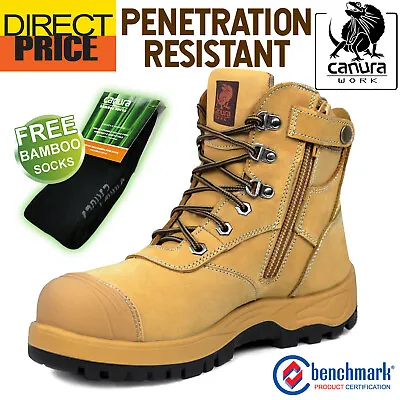 Canura Safety Work Boots Side Zip Anti Penetration 8605 Steel Toe Cap Press Shoe • $129.95