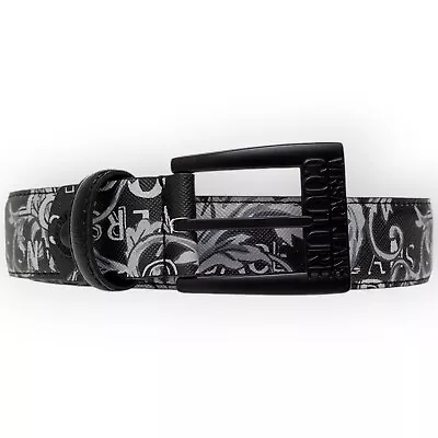 NEW VERSACE COUTURE Cintura Printed Leather Belt Black/Grey Men's US-42 / 105CM • $109.86