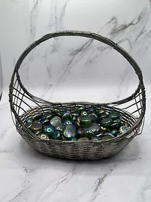 Vintage Metal Wire Woven Basket Catch All With Handle • $8