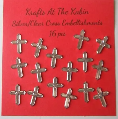 16 Silver/clear Baby Cross Embellishments /Card Crafts Mini • £3.95