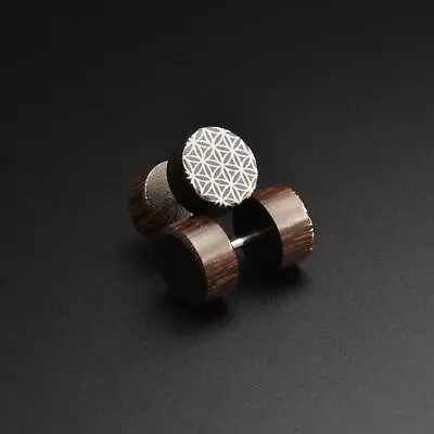 £8.99 • Buy Fake Ear Stretcher Plugs | Palm Wood Fake Gauge Plug Flower Of Life Bone Inlay