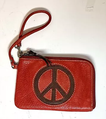 Vintage Fossil PEACE Sign Wristlet Red Leather ~ Great Condition! • $15