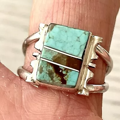 Navajo #8 Mine Turquoise Ring Sz 7.25 Sterling Signed Steve Francisco Rect S • $54.94