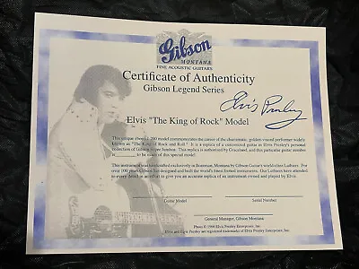 New Gibson Montana Elvis Presley SJ-200 Guitar Certificate Of Authenticity / COA • $79.99
