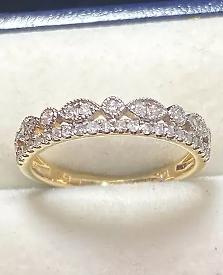 Genuine Real 10K Yellow Gold Women Ring Rings With Real Diamonds 30 P (EC) • $232.60