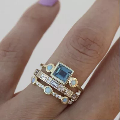 Women Gold Plated White Cubic Zirconia Engagement Ring Bridal Rings Set Jewelry • $1.92