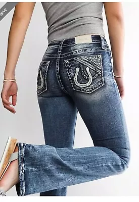 Miss Me Jeans Women 33 Blue Boot Bootcut Horseshoe Embroidered Actual 35x33 • $75.49