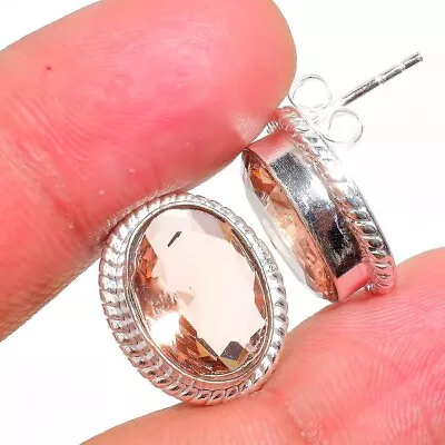 Morganite Gemstone Handmade 925 Sterling Silver Jewelry Stud Earring Sz 0.75  • $10.44