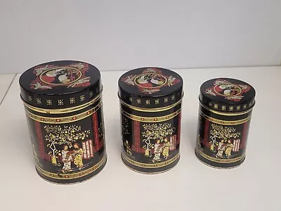 Vintage Grand Tea Hong Kong Tea Tin W/Lid - 5.5   4.25   4.5  Tall Set Of 3 • $25.50