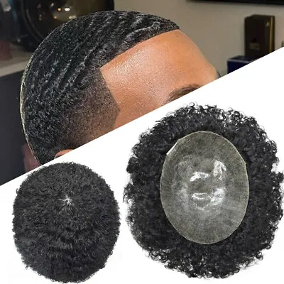 Afro Curl Mens Toupee Poly Skin Hair System Replacement For Men Breathable Holes • $159
