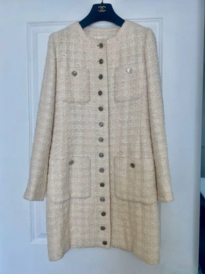 $3500 • Buy Chanel Vintage Tweet Patterned Long Jacket In Ivory