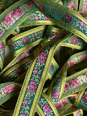 Vintage Embroidered Silk Jacquard 1940s Ribbon 3/4  Trim 1yd Made In France • $12.95