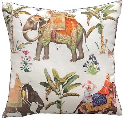 Elephant Caravan Cushion Cover Palm Tree  Animal Floral Botanical Orange 20” • £29.99