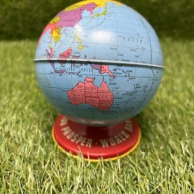Vintage Globe Bank Tin MADE IN USA The Ohio Art Co. World Savings • $19.90