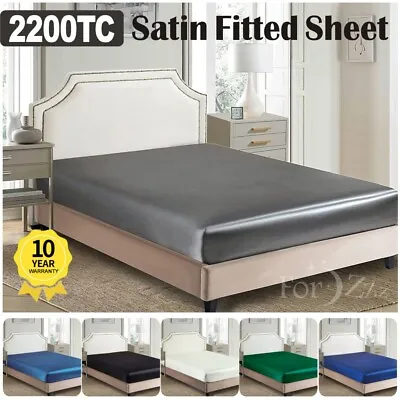 2200TC Art Silk Satin Fitted/Bottom Sheet Bed Single KS Double Queen King Bed • $26.99