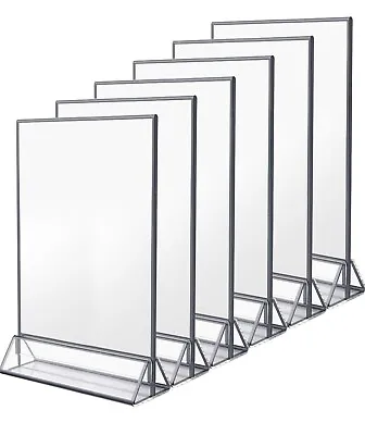 6 Pack 8.5 X 11 Acrylic Sign Holder Silver Frame Vertical Stand Menu Holders • $29.99