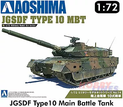 JGSDF TYPE10 Main Battle Tank 1:72 Scale Model Kit Aoshima 05431 • £14.99