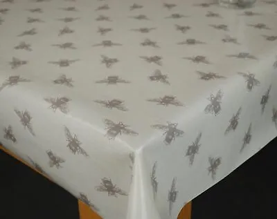 £23.78 • Buy Taupe Cotton Oilcloth Wipeclean Tablecloth PVC Dotty / Floral / Nautical