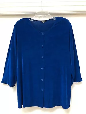 Vikki Vi Slinky Knit Cardigan Tunic Top 2X  Blue Jacket Top Button • $23.42