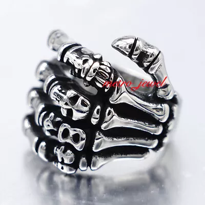 JXC Mens Biker Skull Skeleton Hand Finger Ring For Men Stainless Steel Size 7-15 • $15.99