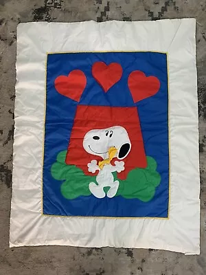 Vintage Peanuts Snoopy Balloon Fabric Quilted Baby Blanket Hearts Love 1958 • $24.99